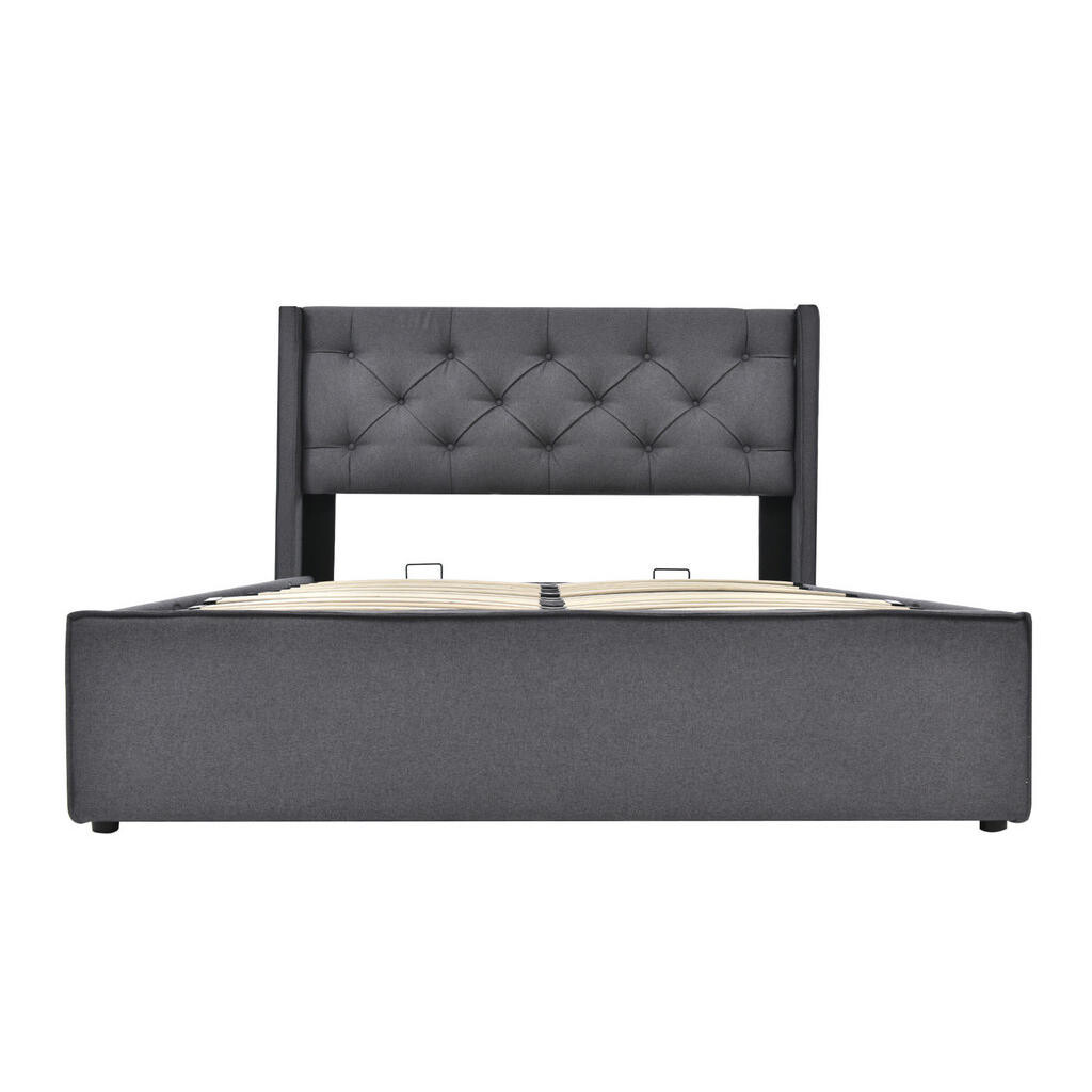 OKWISH ČALOUNĚNÁ postel 160/200 cm šedá z bavlny s hydraulickým úložným prostorem