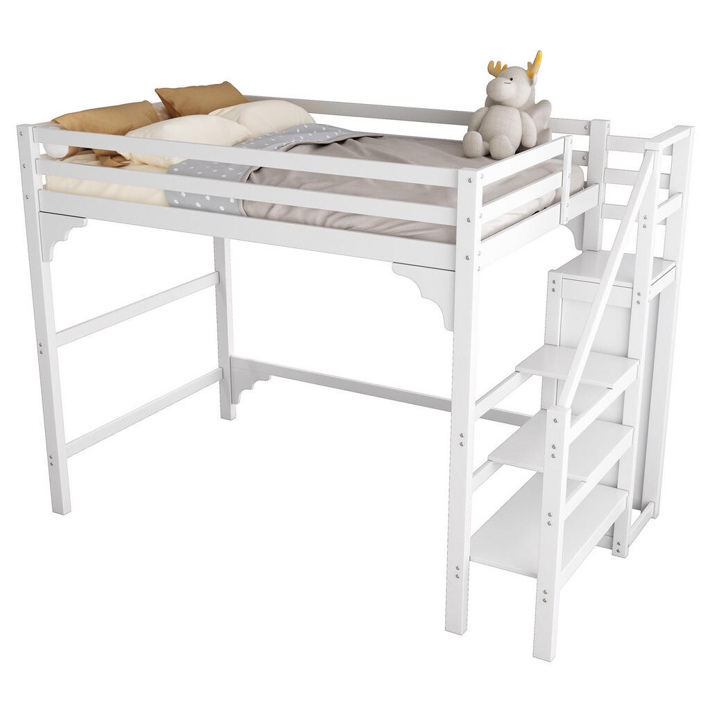 OKWISH PATROVÁ postel 140/200 cm bílá se šatní skříní a schůdky