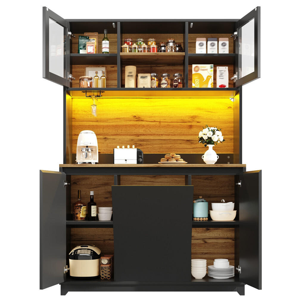 Redom BUFFET 120/40/180 cm s LED osvětlením, akrylovými dvířky a velkým úložným prostorem, Černá