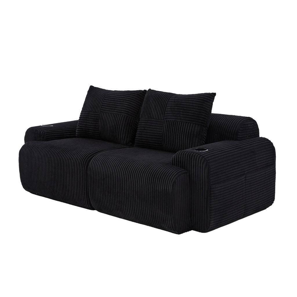 OKWISH MODULÁRNÍ sofa 200/99/80 cm černá z manšestru s držákem nápojů a boční kapsou