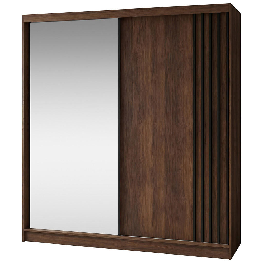 Beautysofa SKŘÍŇ S POSUVNÝMI DVEŘMI Nela II se zásuvkami a zrcadlem, 200 / 216 / 61 cm, ořech + černá