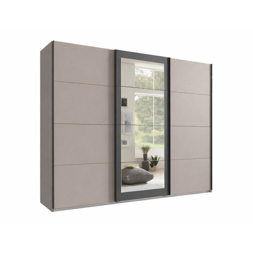 luma-home SKŘÍŇ S POSUVNÝMI DVEŘMI, 3dveřová, 270 × 210 × 65 cm (Š×V×H), zrcadlové dveře, v pískově šedé barvě s akcenty v antracitové barvě / 22007