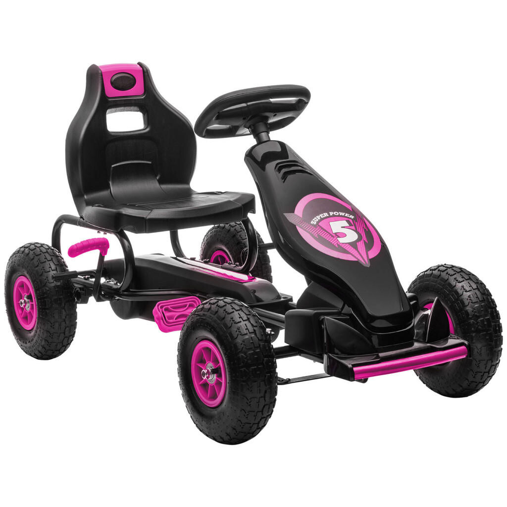 HOMCOM GOKART, dětské vozidlo s nastavitelným sedadlem, šlapací auto, růžové