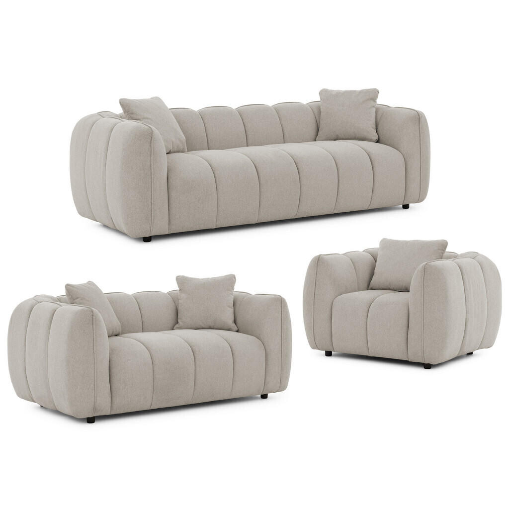 S-Style SEDACÍ SOUPRAVA 3+2+1 Nubira v hluboce prošívaném designu Bubble z měkké strukturované látky v barvě taupe s moderním vzhledem