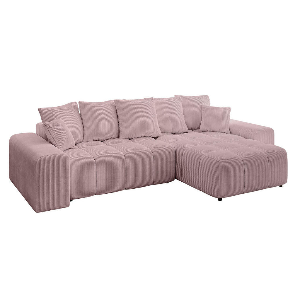 ALTDECOR ROHOVÁ SEDACÍ SOUPRAVA s otomanem vpravo ENIL-L 297x189x68 růžový manšestr