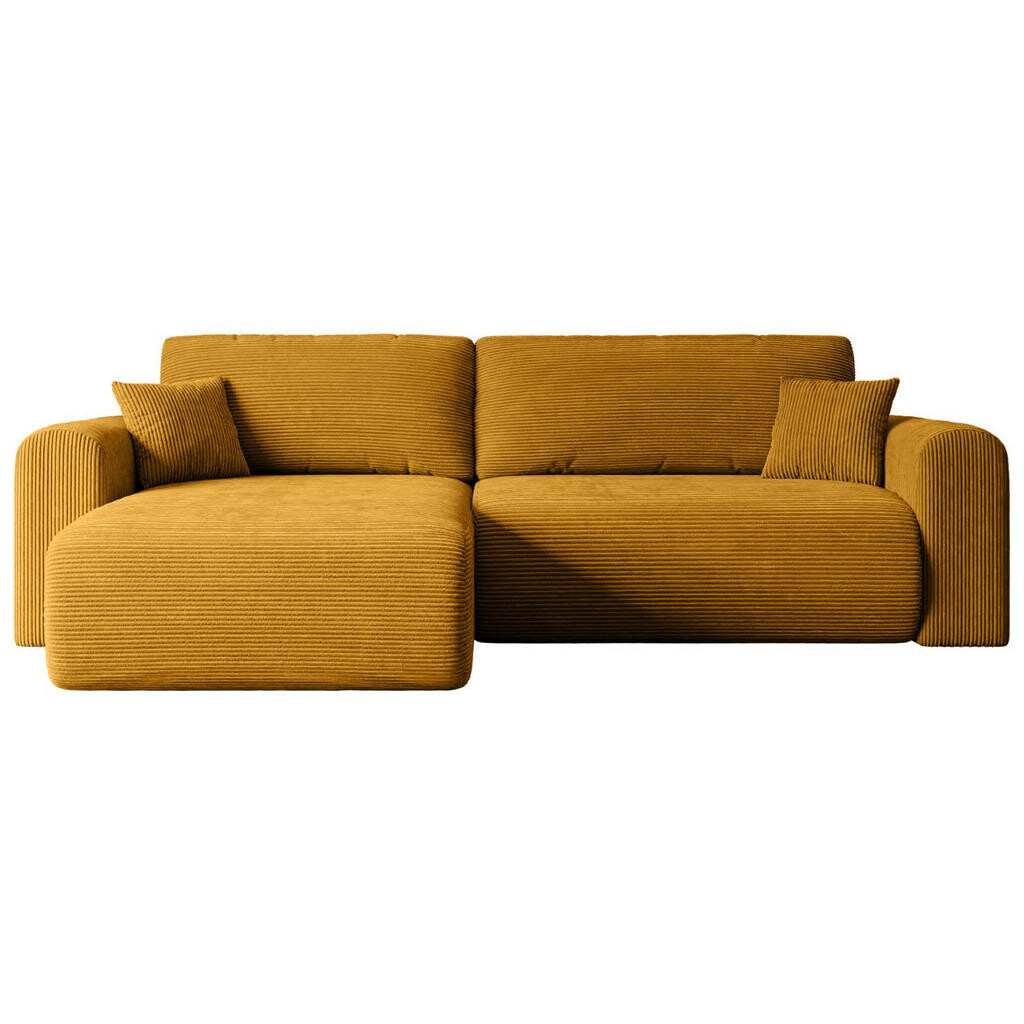 ALTDECOR ROHOVÁ SEDACÍ SOUPRAVA s funkcí lůžka a úložným prostorem ORRO-L – 272 x 145 x 83 cm, hořčicově žlutý manšestr