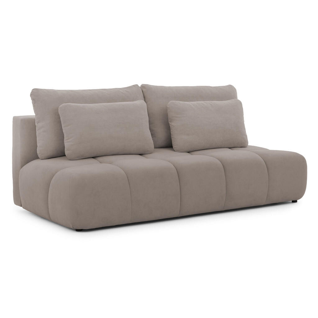 S-Style ROZKLÁDACÍ POHOVKA Belluno z kvalitní taupe plyšové potahové látky s úložným prostorem a hlubokým prošíváním v designu Bubble