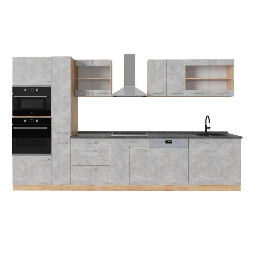 Vicco KOMPLETNÍ KUCHYNĚ R-Line Beton/zlatý dub 350 cm , PD Antracit