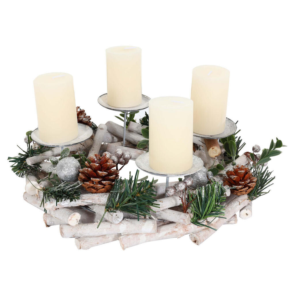 MCW ADVENTNÍ VĚNEK SE SVÍČKAMI Bílý