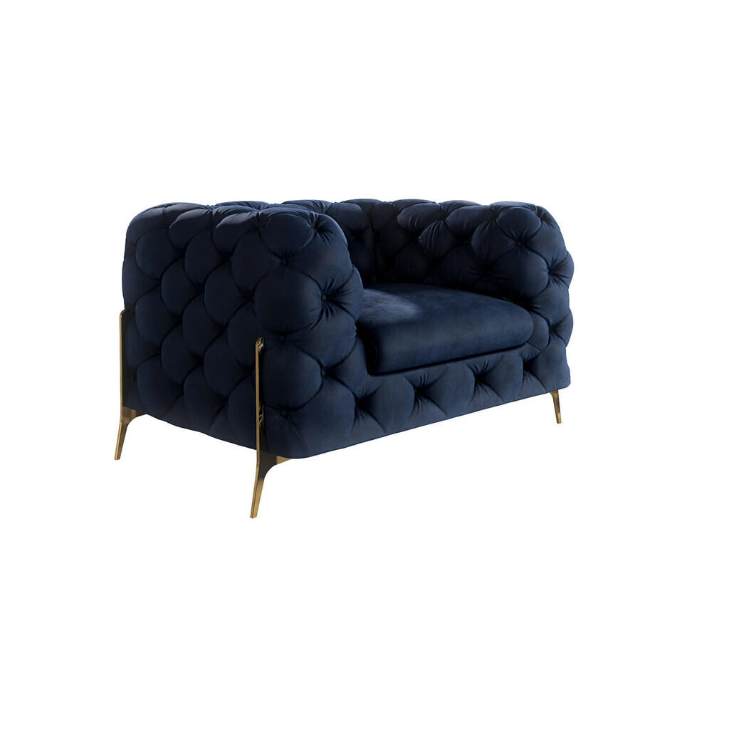 S-Style CHESTERFIELD KŘESLO Lexi z tmavě modrého sametu se zlatými nohami