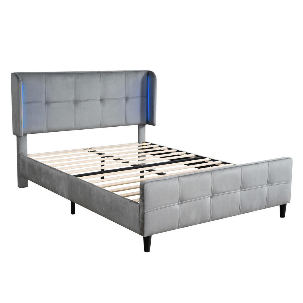 Redom ČALOUNĚNÁ postel 140/200 cm s 16barevným LED osvětlením, prošívaným čelem a nastavitelnou výškou čela, Šedá