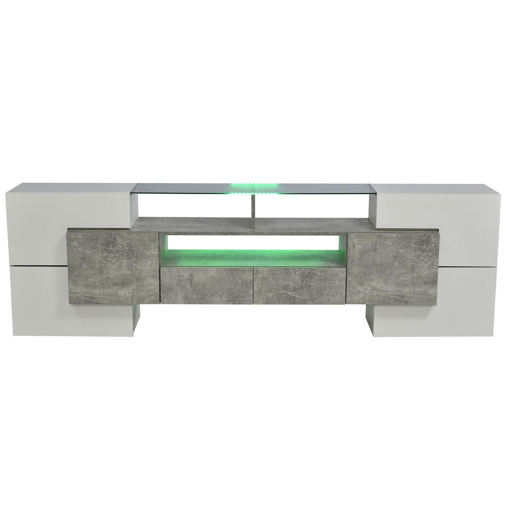OKWISH TV stolek 200/35/60 cm šedý z MDF s LED osvětlením a velkým úložným prostorem