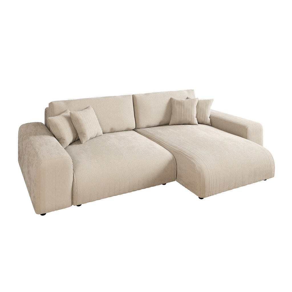 luma-home ROHOVÁ POHOVKA s funkcí rozkládání, úložným prostorem, vlnovou pružinovou konstrukcí, 255 × 165 × 84 cm (Š×H×V), béžový kord / 21001