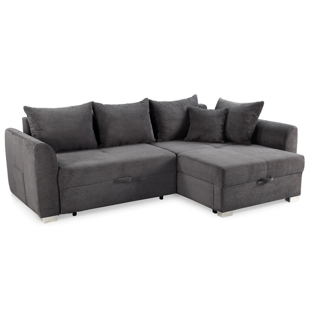 luma-home ROHOVÁ POHOVKA s funkcí rozkládání a úložným prostorem, 236 × 160 × 81 cm (Š×H×V), ležecká plocha 142 × 202 cm, manšestr tmavě šedý / 15202