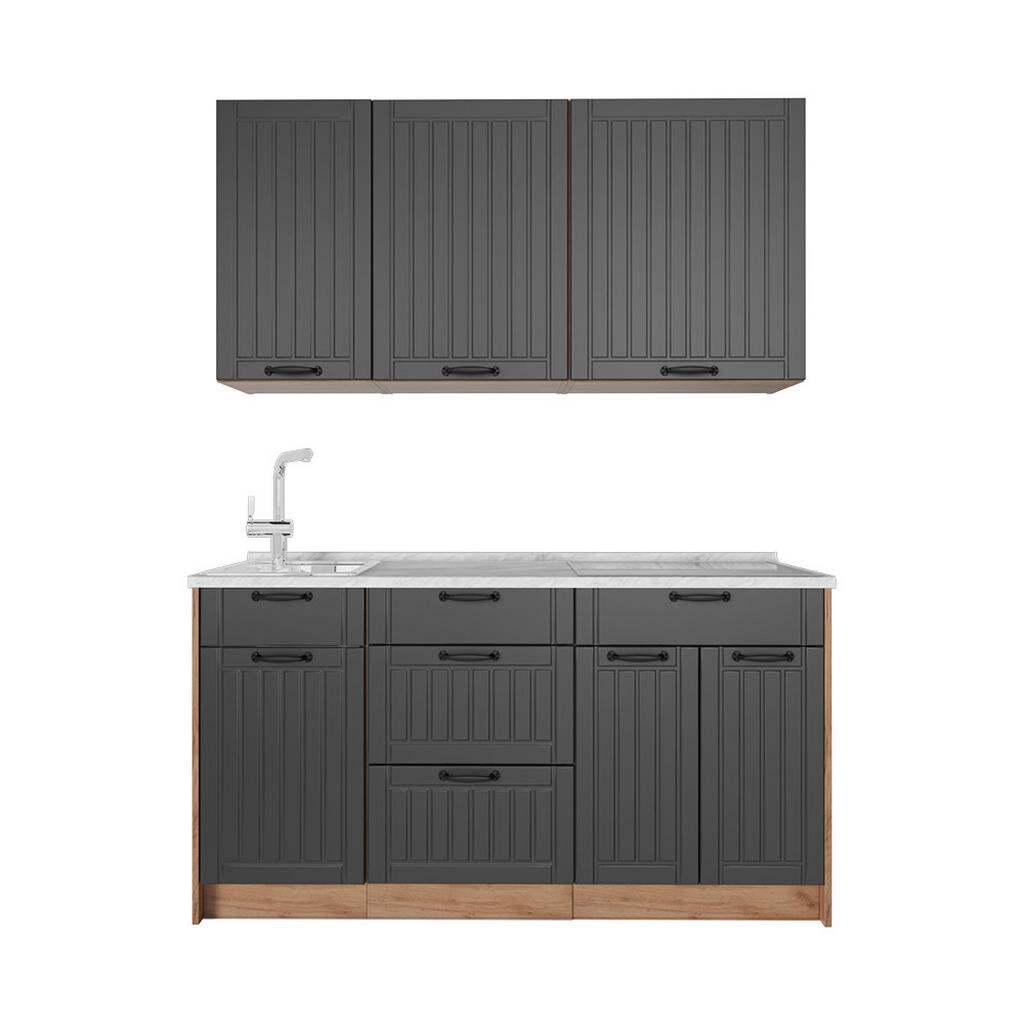 Vicco JEDNOTKOVÁ KUCHYNĚ Fame-Line, Tmavě šedá/Zlatý mocný dub, 150 cm, PD Mramor