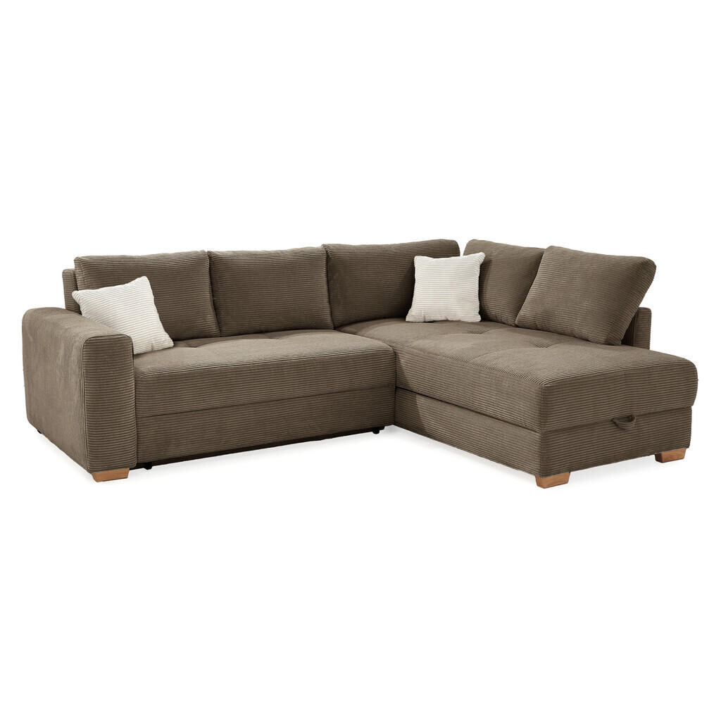 luma-home ROHOVÁ POHOVKA – PRO DLOUHODOBÉ SPÁNÍ: Boxspring, pružinová matrace, topper, úložný prostor, 257 × 206 × 85 cm (Š×H×V), hnědá kord / 15213
