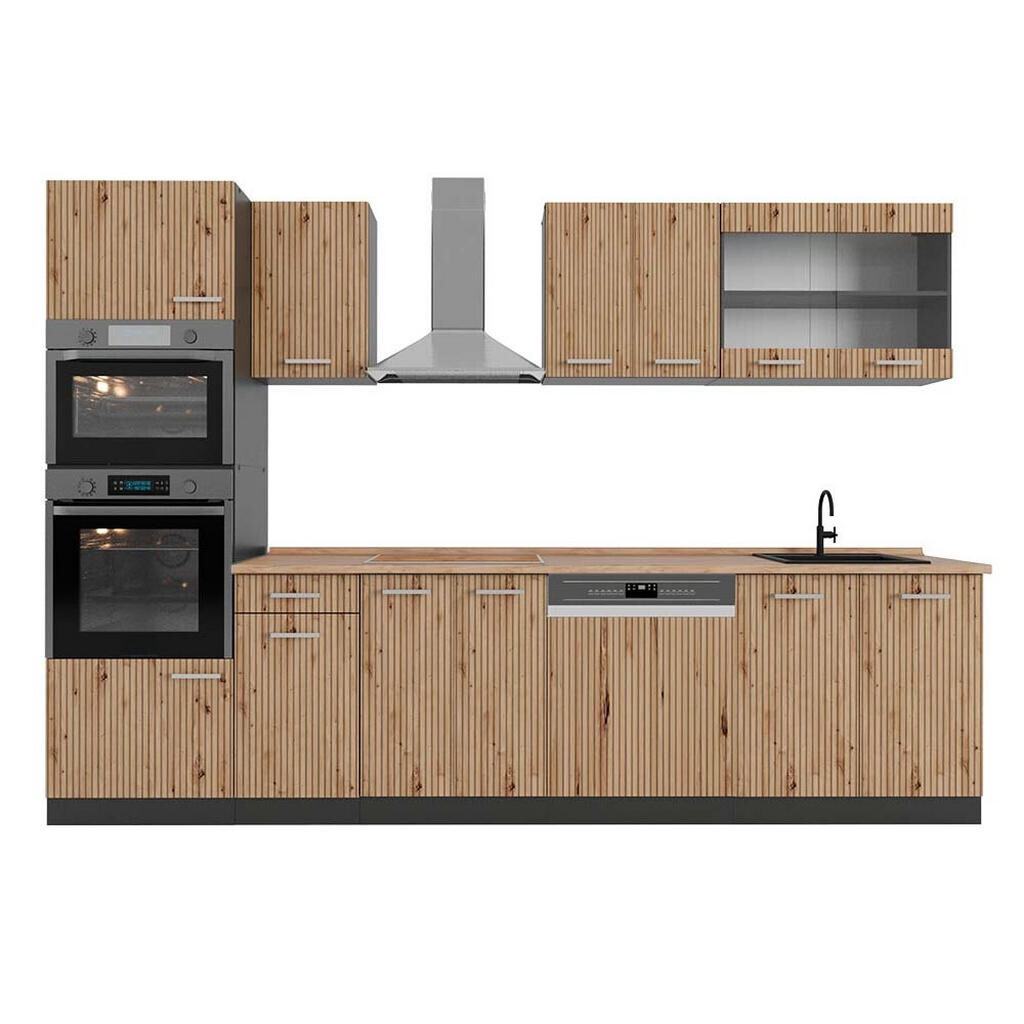 Vicco KUCHYŇSKÝ KOUT R-Line Řemeslný dub 300 cm s vysokou skříní, PD Dub