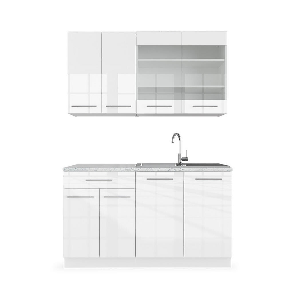 Vicco JEDNOTKOVÁ KUCHYNĚ Fame-Line Bílá vysoký lesk/bílá 140 cm , PD Mramor