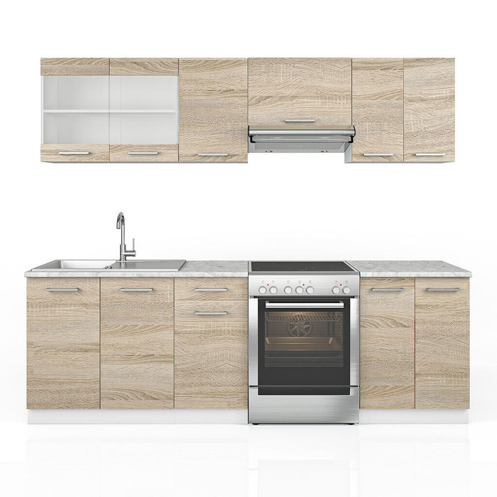 Vicco KUCHYŇSKÁ LINKA R-Line, Sonoma/Bílá, 240 cm S pracovní deskou