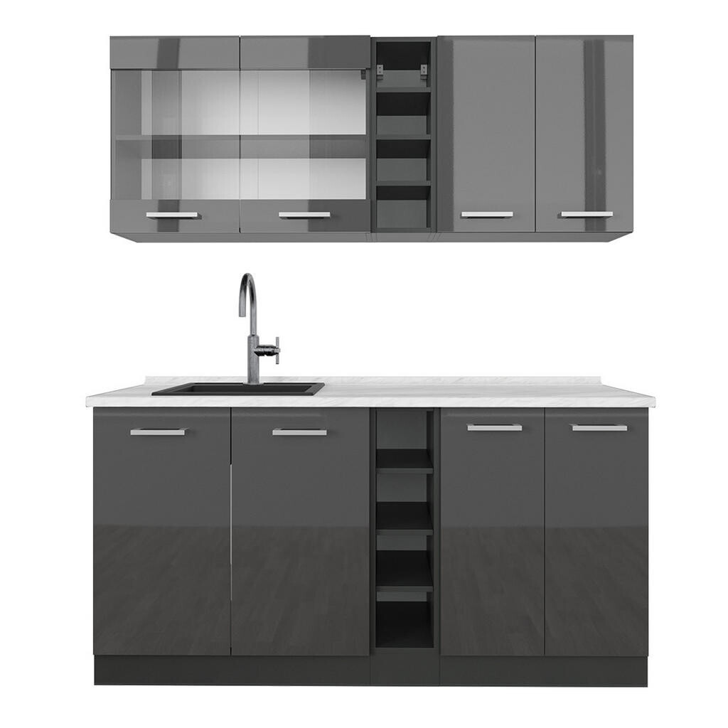 Vicco JEDNOTKOVÁ KUCHYNĚ R-Line Antracit vysoký lesk/antracit 160 cm , PD Mramor