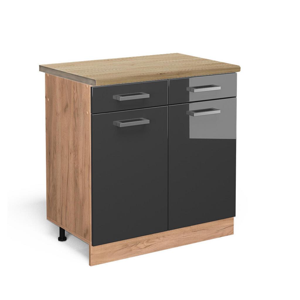 Vicco SPODNÍ SKŘÍŇKA KUCHYŇSKÉ LINKY R-Line Antracitový vysoký lesk 80 cm , PD Dub