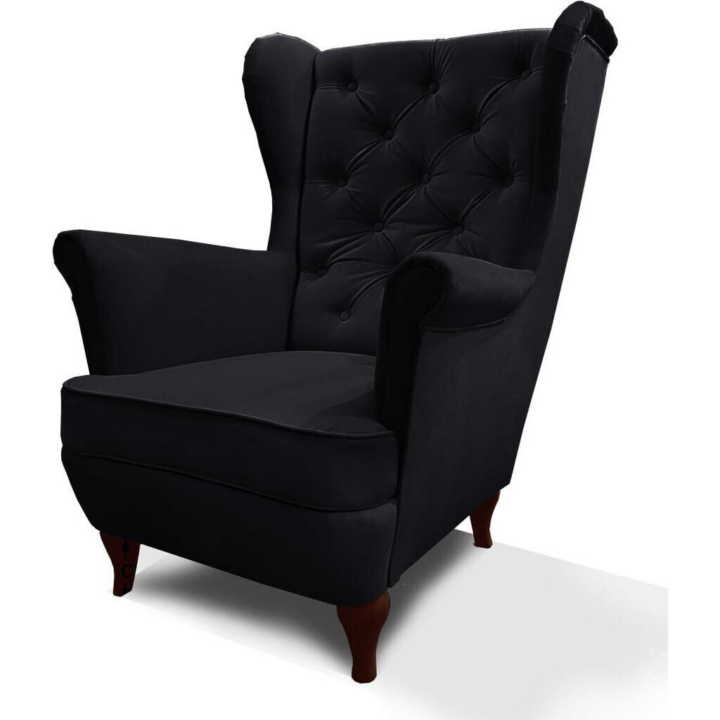Beautysofa KŘESLO Chesterfield Falco černé s nohami v barvě wenge