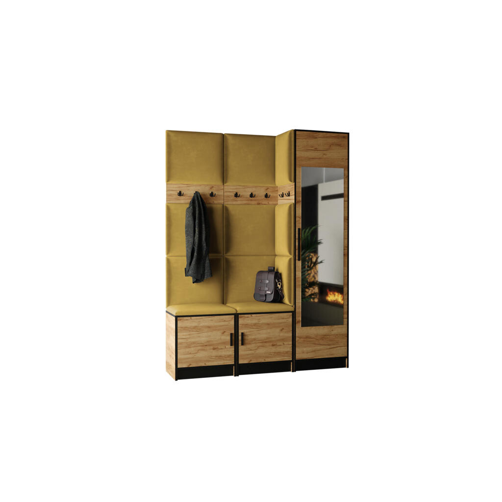 Kier Furniture PŘEDSÍŇOVÁ STĚNA ROJ 20 - 159,6x205x39cm Dub Craft & žlutá látka
