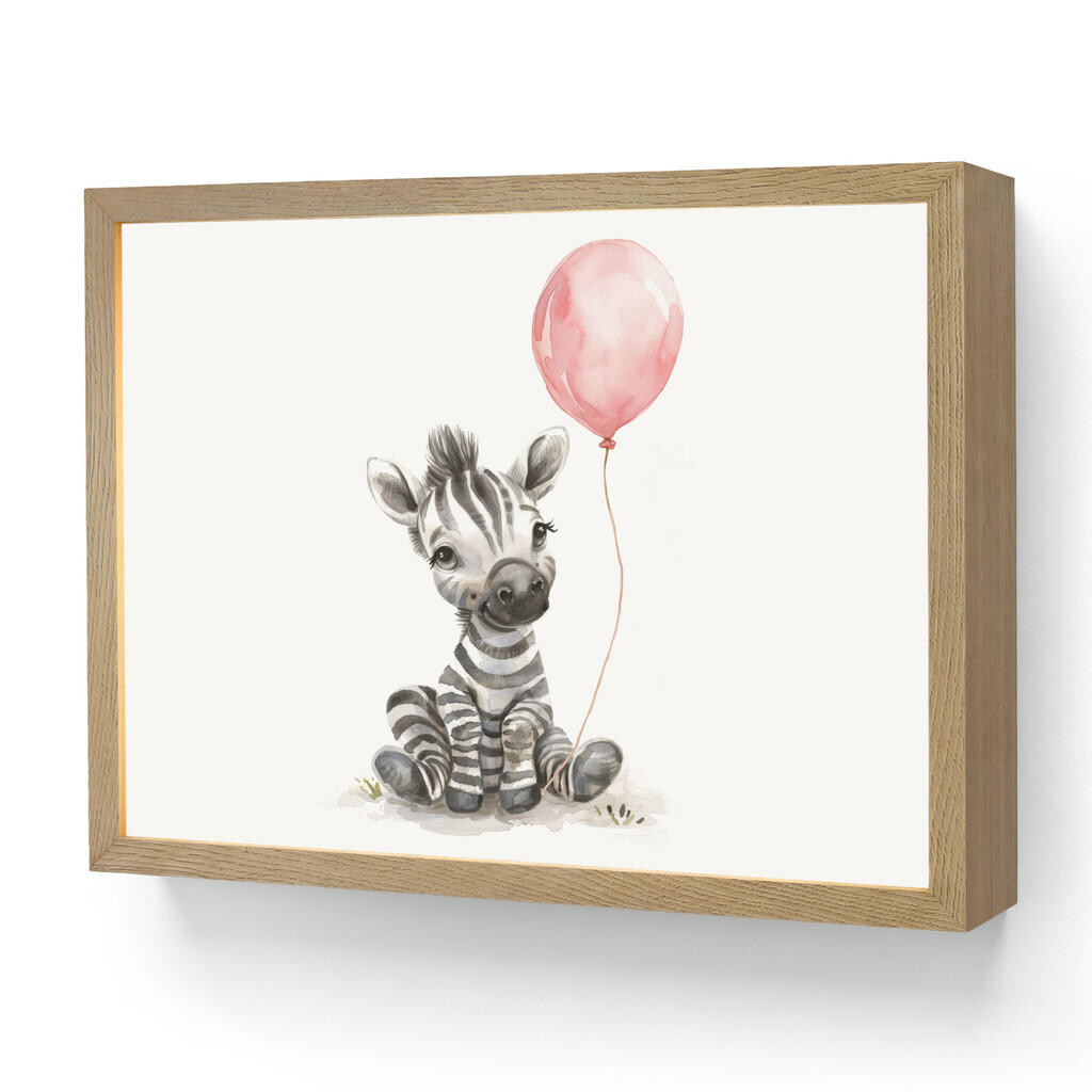 OnlyWow DOBÍJECÍ NOČNÍ LAMPIČKA Zebra - Dítě - Zvířata - Růžový balónek 40x30 cm