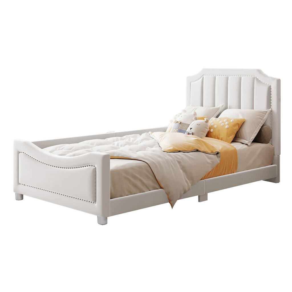 OKWISH DĚTSKÁ postel 90/200 cm béžová z masivního dřeva s flanelem a funkcí pohovky