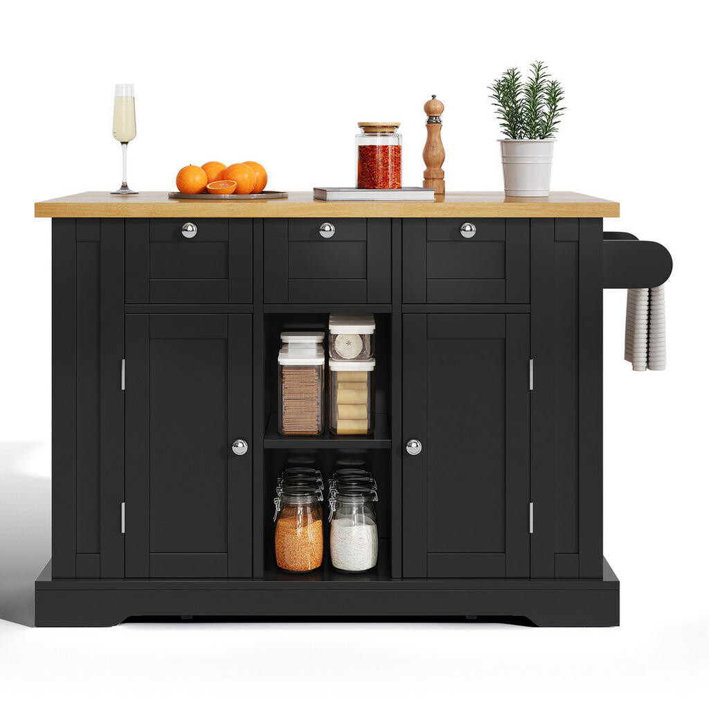 OKWISH MOBILNÍ kuchyňský ostrov 132/40(70)/87 cm přírodní černá z MDF s výsuvnou deskou a úložným prostorem