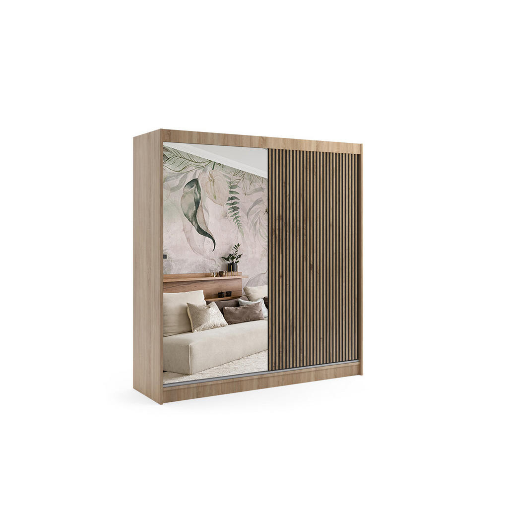 ALTDECOR ŠATNÍ SKŘÍŇ VILAN s zrcadlem – 200 cm – Sonoma dub | dub wotan
