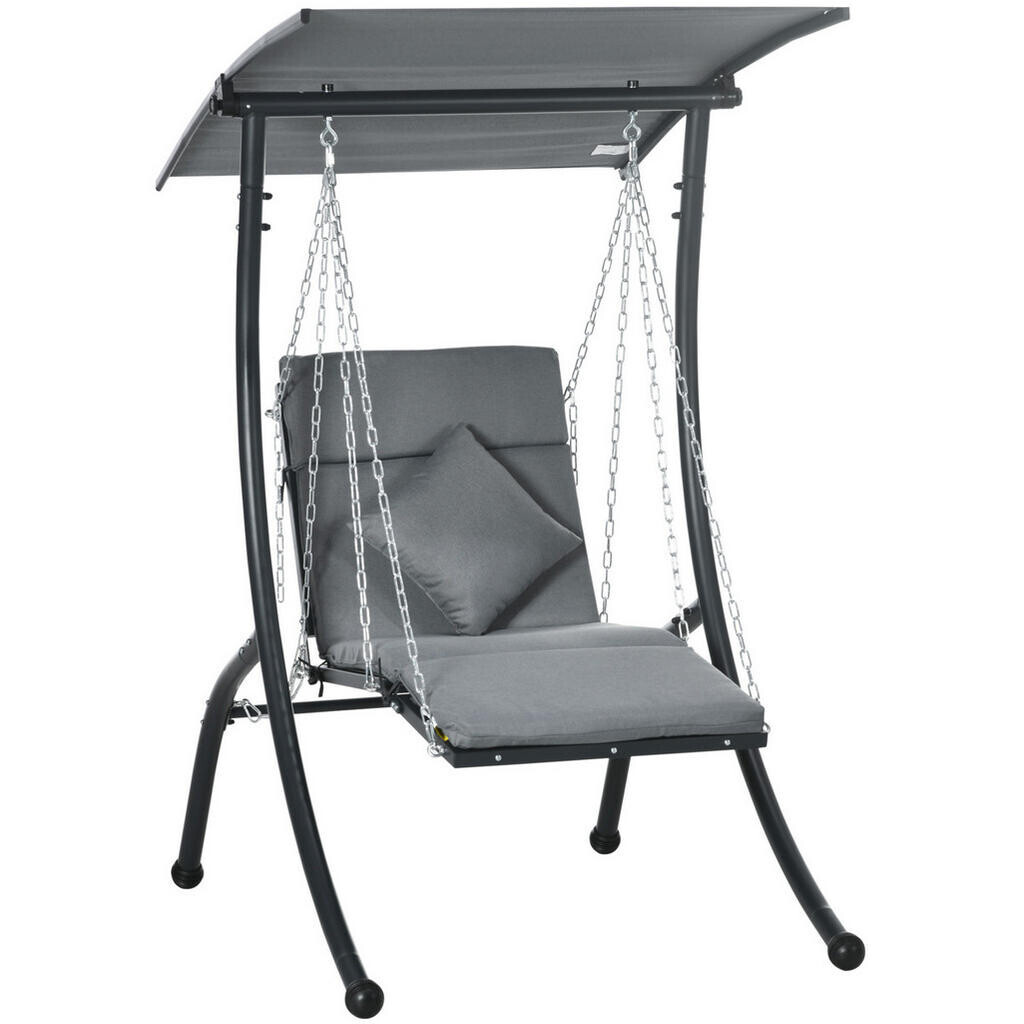 OKWISH ZAHRADNÍ houpačka 108/145/169 cm tmavě šedá z oceli s polohovatelnou stříškou a funkcí lehátka