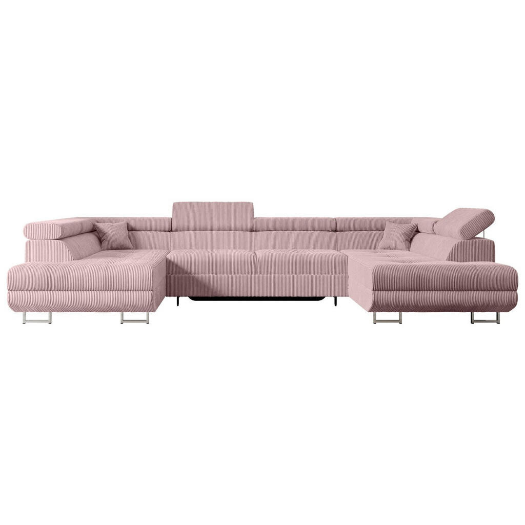ALTDECOR SEDACÍ SOUPRAVA s funkcí lůžka a úložným prostorem pod sedákem GUSA-U 342x202x107 cm, růžová manšestr
