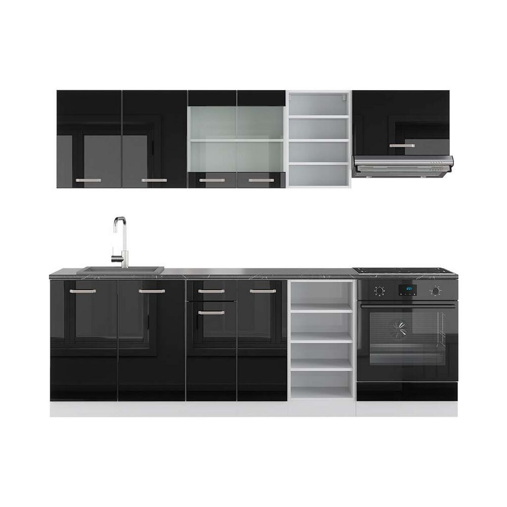 Vicco KUCHYŇSKÝ KOUT R-Line Černý vysoký lesk/bílá 240 cm , PD Antracit