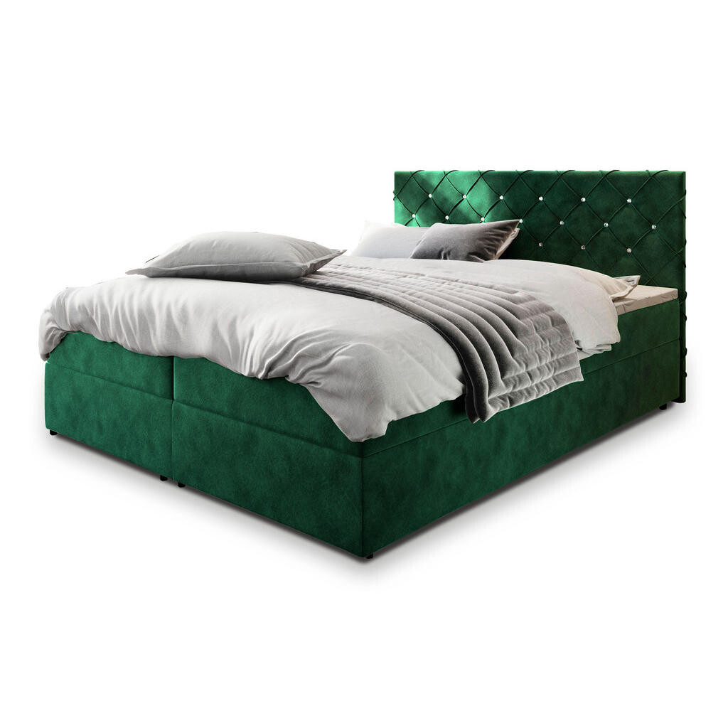 MASSENO AMERICKÁ POSTEL RIVA 160x200 cm, s matrací a úložným prostorem, tmavě zelená