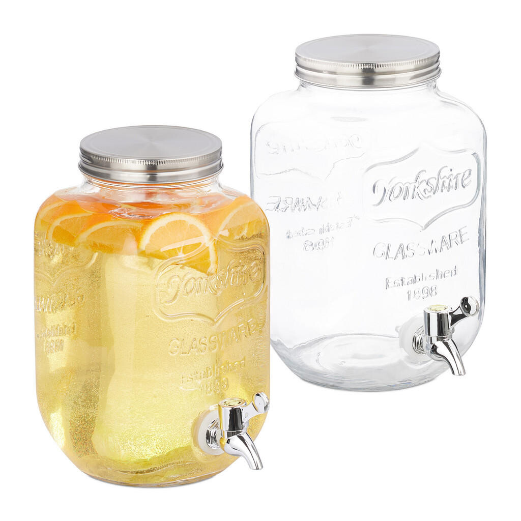 Relaxdays DISPENZÉR Transparentní Stříbrná 2ks-Set kohoutek 4 L