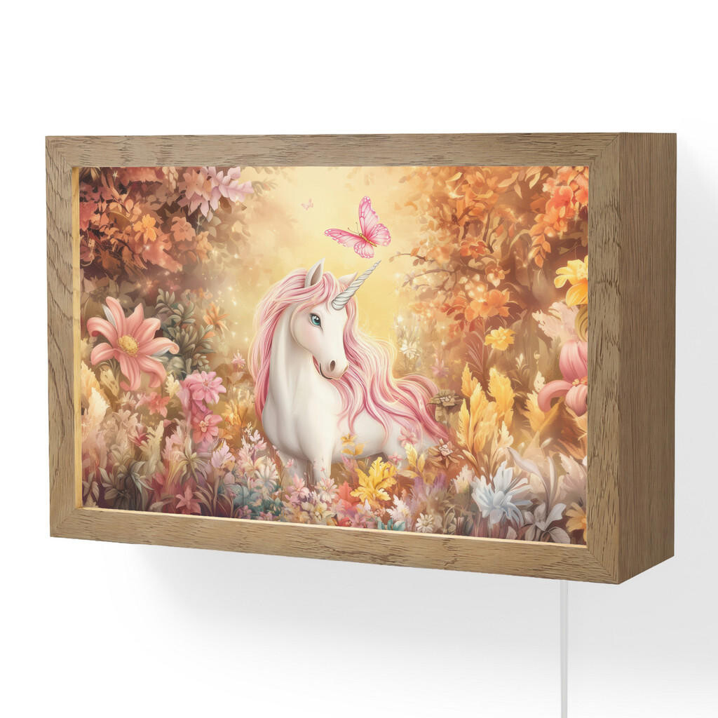 OnlyWow NÁSTĚNNÁ LAMPA Jednorožec - Květiny - Motýl - Růžová 30x20 cm