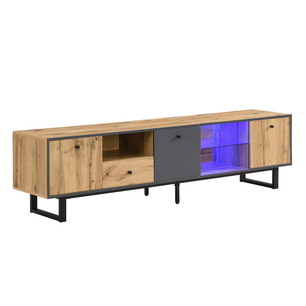 Redom TV stolek 190/40/50 cm s LED osvětlením, úložným prostorem a dvířky s tichým dovíráním, Natural