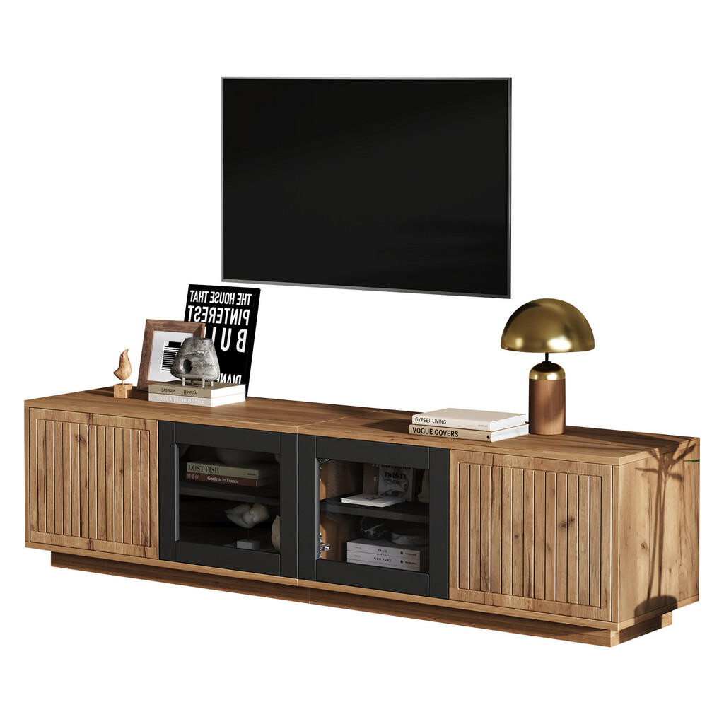 FLIEKS NÍZKÁ KOMODA 180 cm Černá LED Sklo Pro TV 75