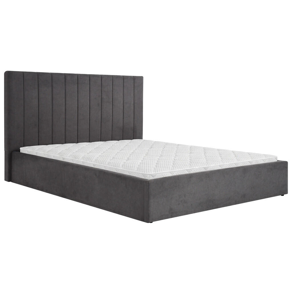 Beautysofa ČALOUNĚNÁ POSTEL Melvio, dvojlůžko 160 × 200 cm s úložným prostorem a pěnovou matrací 10 cm, tmavě šedá