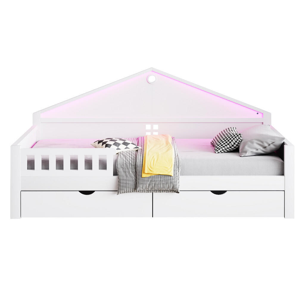 FLIEKS DĚTSKÁ POSTEL 90x200cm LED Zásuvky Bílá