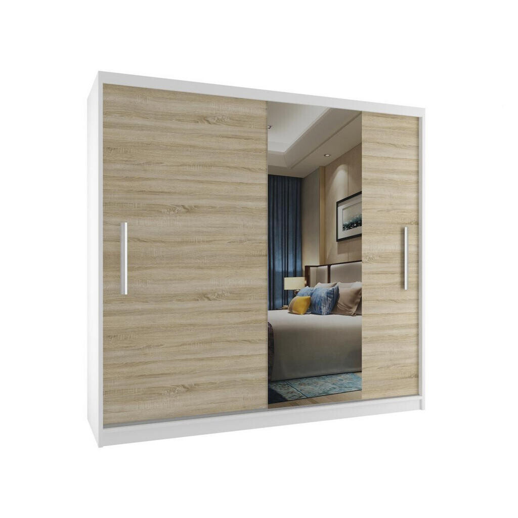 B BELINI GROUP POSUVNÁ SKŘÍŇ Verona MSE, Bílá/Dub Sonoma Mat, 200 cm, se zrcadlem