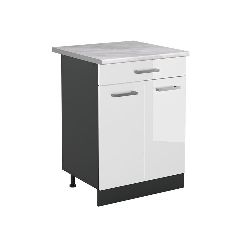 Vicco SPODNÍ SKŘÍŇKA KUCHYŇSKÉ LINKY R-Line, Bílá vysoký lesk/Antracit, 60 cm se zásuvkou pracovná doska Mramor