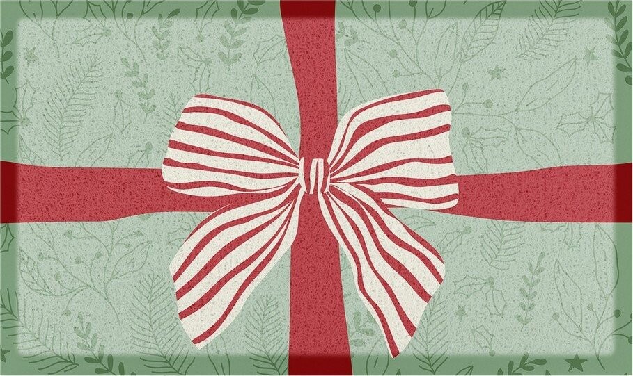 Rohožka s vánočním motivem z recyklovaného plastu 40x70 cm Red & White Stripe Bow – Artsy Doormats