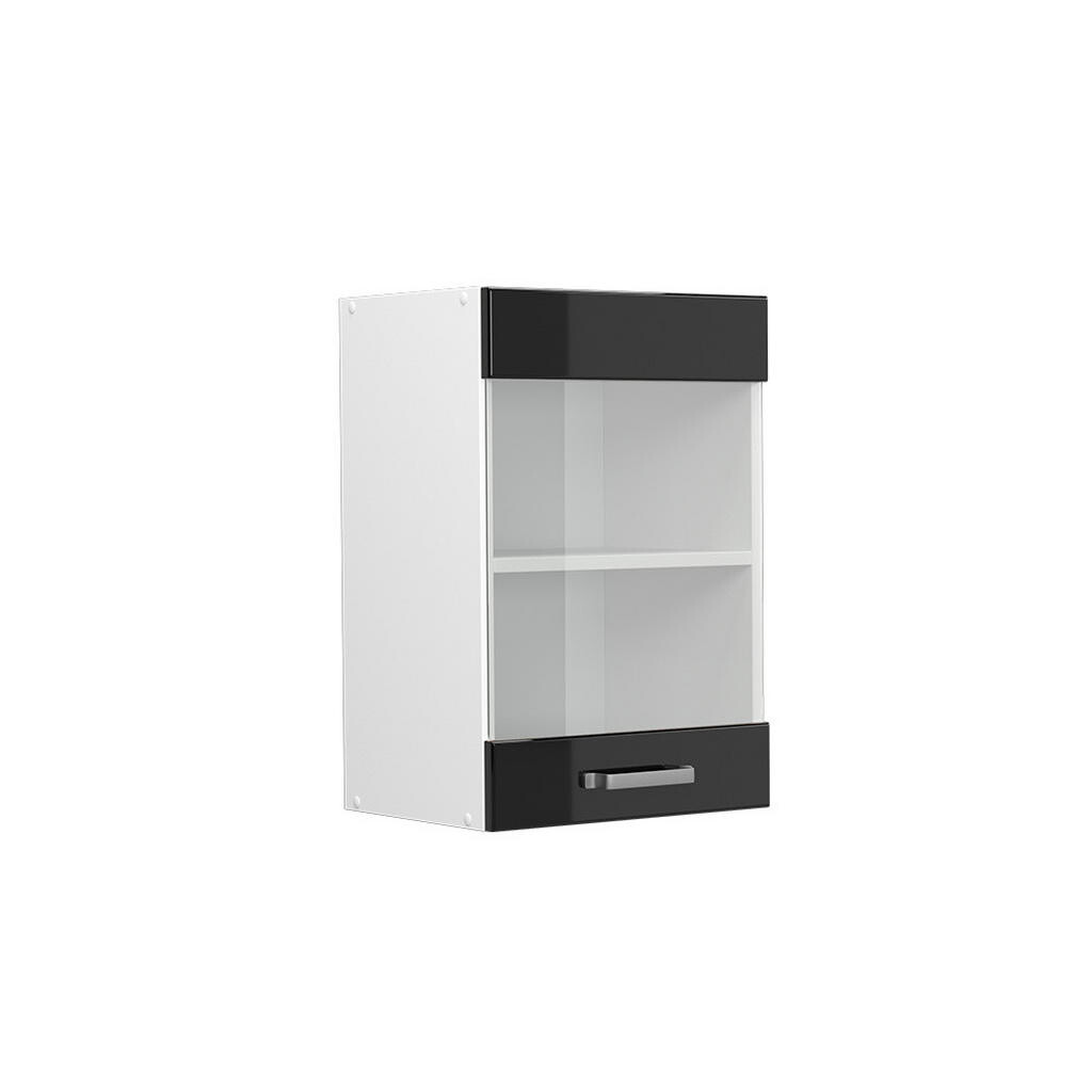 Vicco UNIVERZÁLNÍ NÁSTĚNNÁ SKŘÍŇKA R-Line Černý vysoký lesk 40 cm se skleněnými dvířky