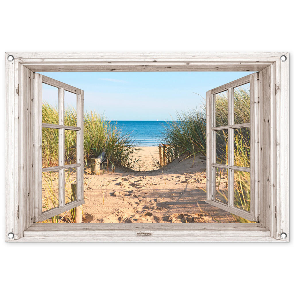 OnlyWow ZAHRADNÍ PLAKÁT Průhled - Pláž - Moře - Duny - Písek - Voda - Vysoká tráva 90x60 cm