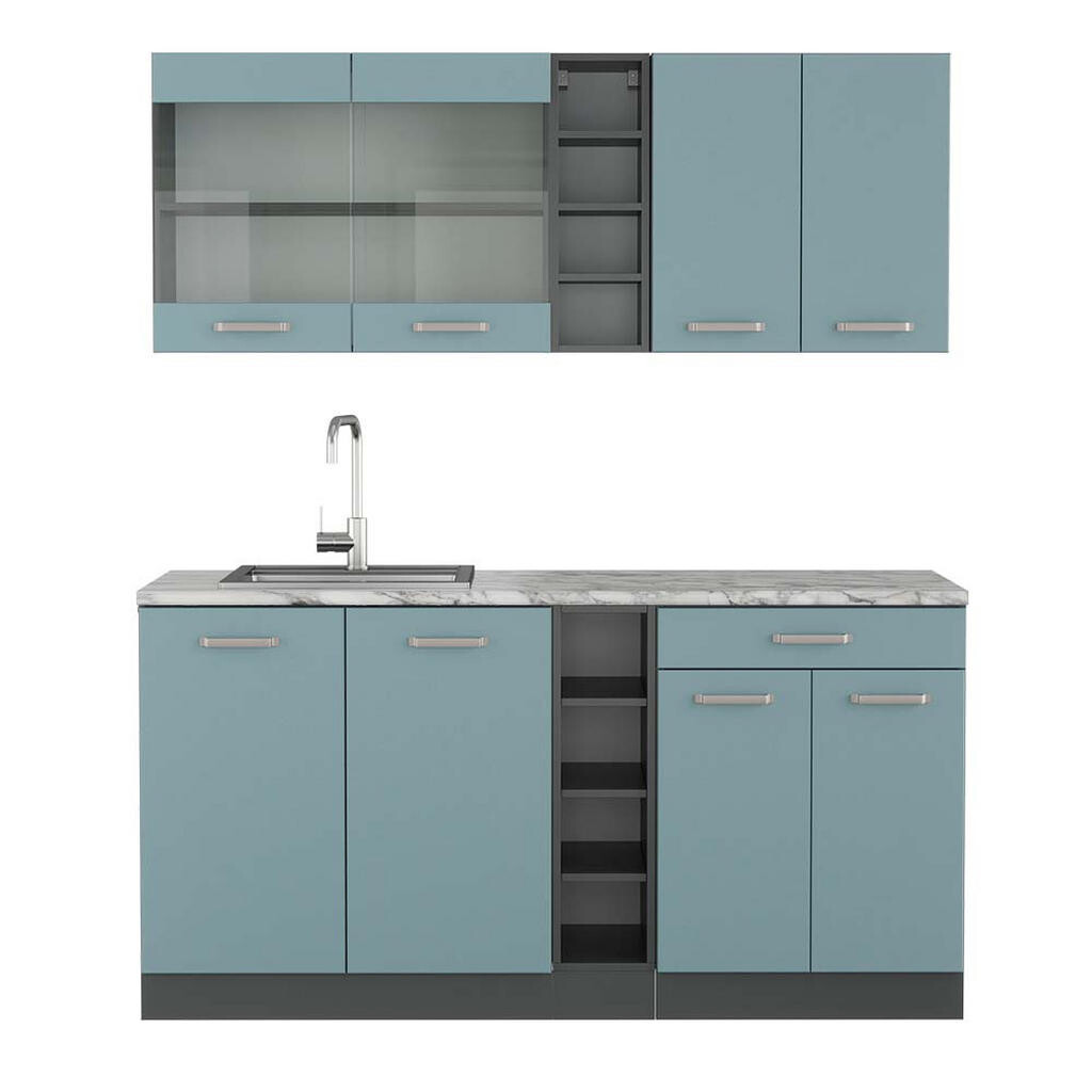 Vicco JEDNOTKOVÁ KUCHYNĚ R-Line Modrošedá/antracitová 160 cm , PD Mramor