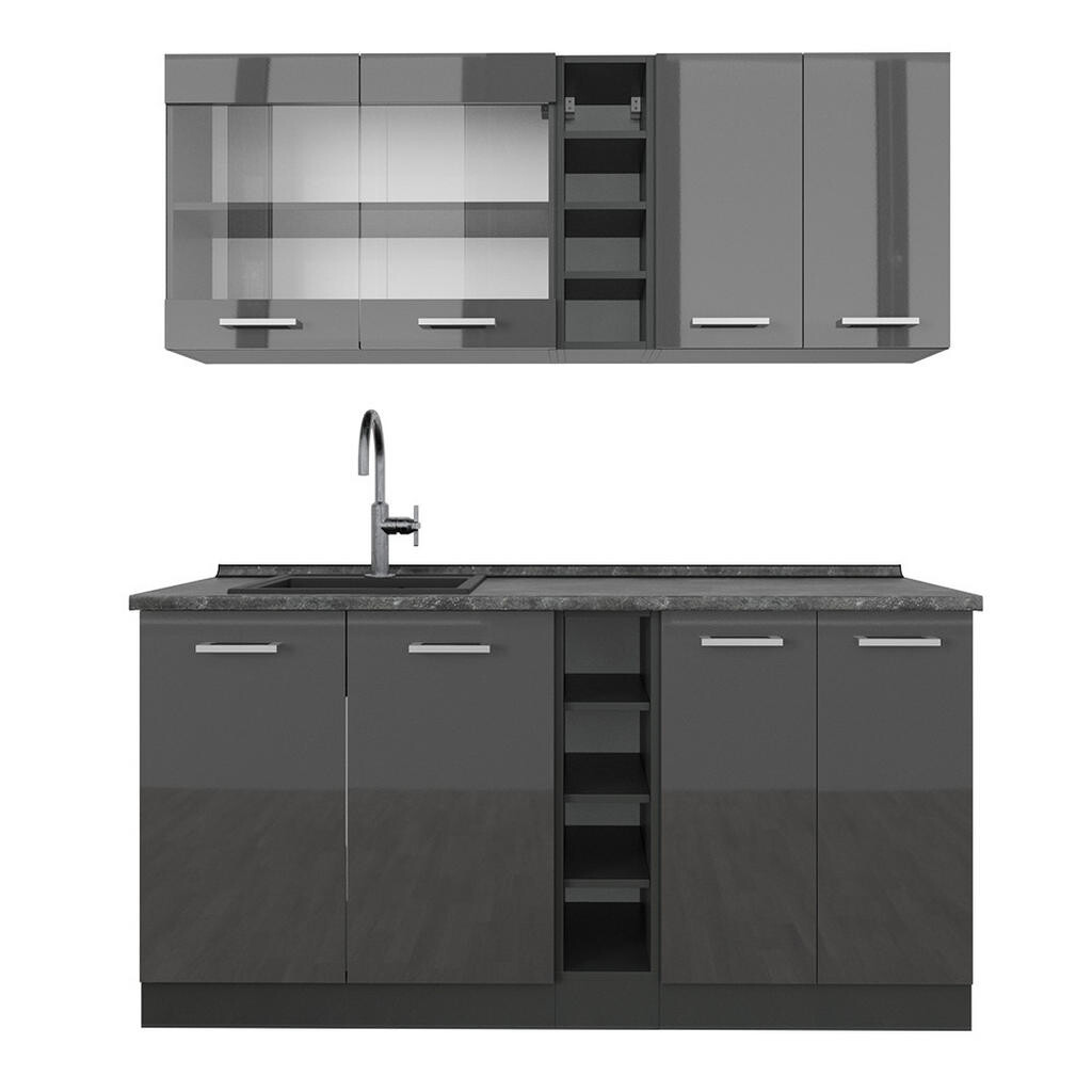 Vicco JEDNOTKOVÁ KUCHYNĚ R-Line Antracit vysoký lesk/antracit 160 cm , PD Antracit