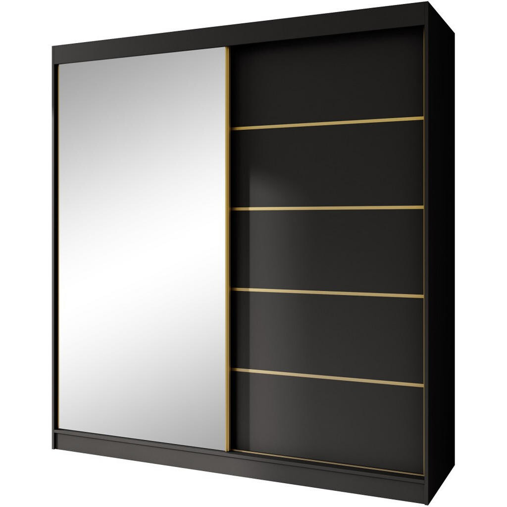 Beautysofa SKŘÍŇ s posuvnými dveřmi Marika Lux, 2dveřová, se zásuvkami, černá + zlatá, 200 cm