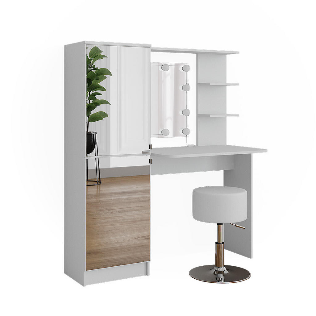Vicco TOALETNÍ STOLEK Bílá 123 cm s LED osvětlením a taburetem